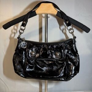 Coach 13852 Black Patent Leather Shoulder Bag Silver HW